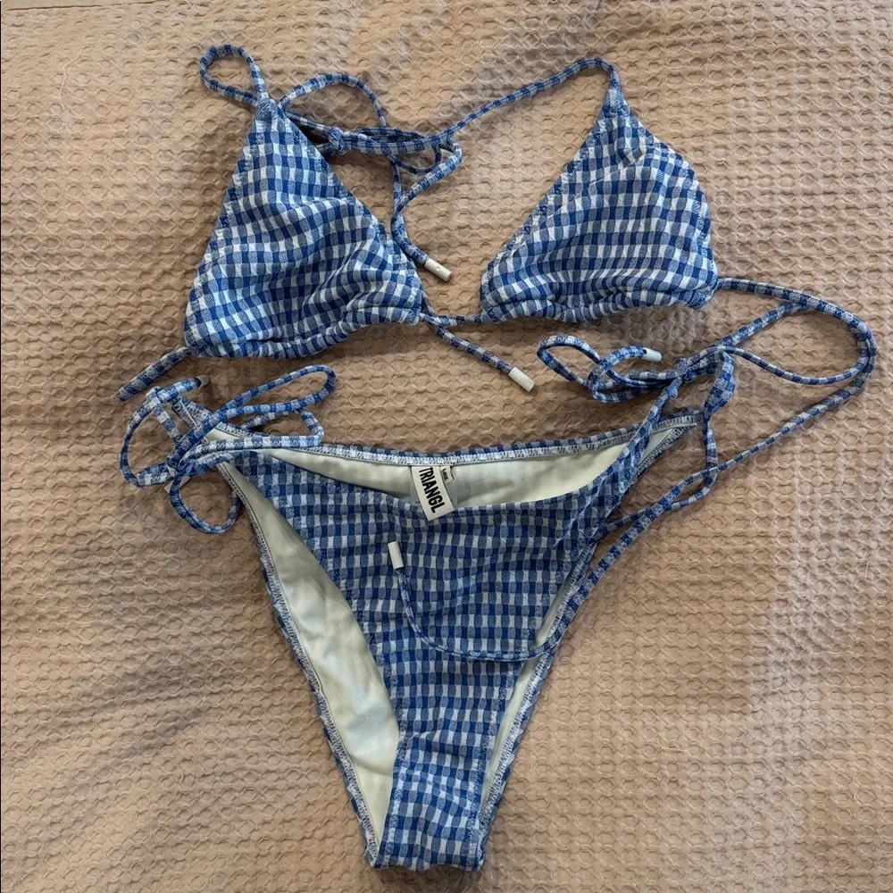 triangl swimwear Blue Gingham Tie Bikini